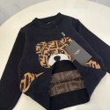 フェンディfendi 男の子 女の子 子供服キッズ ベアニットセーター秋冬 フェンディ子供キッズ服洋服激安ハイブランド韓国風fendi キッズロゴベアニット ブラック 冬用