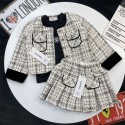 秋冬シャネルCHANEL子供洋服シャネル風 キッズ ホワイト 3 点セット可愛い女の子秋冬シャネルキッズ服偽物ブランド子供洋服姉妹服chanel