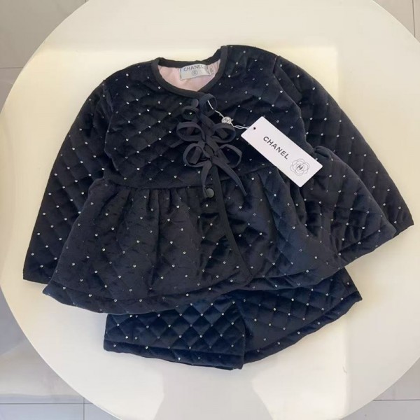 洋気女の子シャネル風子供服chanelブランド子供洋服姉妹服可愛いシャネルキッズ洋服高品質スパンコール 2 点セットハイブランドchanel激安