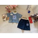 ロエベキッズ tシャツ女の子 子供セットアップロエベloewe子供服可愛い子供服ロエベ子供セットアップ激安ブランド子供洋服韓国風ロエベ風キッズデニム T シャツ + ショーツ 2 点