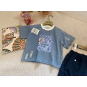 ロエベキッズ tシャツ女の子 子供セットアップロエベloewe子供服可愛い子供服ロエベ子供セットアップ激安ブランド子供洋服韓国風ロエベ風キッズデニム T シャツ + ショーツ 2 点