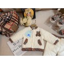 バーバリー風 キッズセットアップ男の子女の子バーバリー Burberry子供服秋冬チェック柄 テディベア刺繍 キルティング 2 点セット洋服韓国風ハイブランド