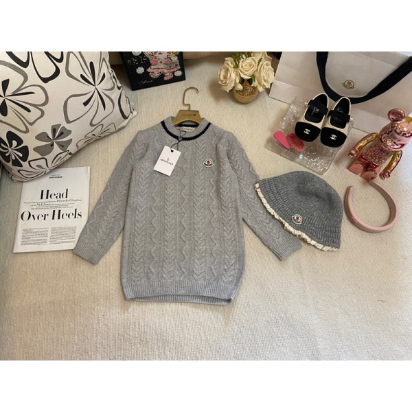 モンクレールMONCLER子供服秋冬モンクレール風 キッズ ニットワンピース 2 点ニットキャップ 可愛いブランド子供韓国風秋冬保暖 100-140モンクレールキッズ洋服ハイブランド