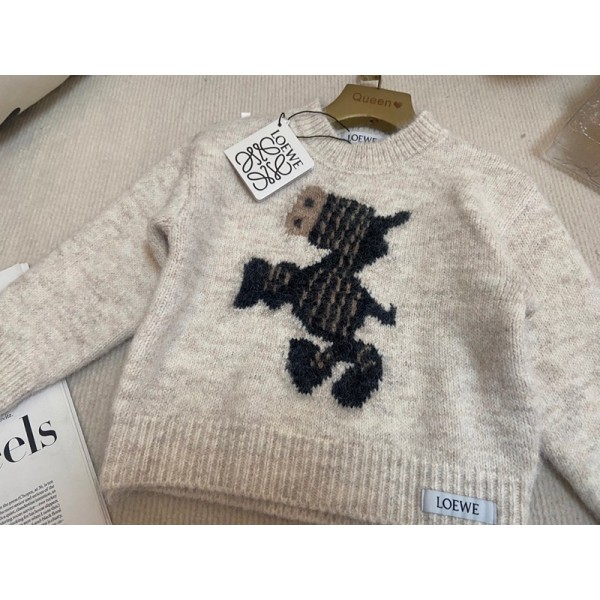 キッズ ロエベ風 ニットセーター高級感 ウマ刺繍 ベージュ男の子 女の子ハイブランドロエベ子供服loewe 秋冬用 キッズおしゃれ可愛いロエベキッズ 洋服