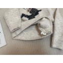 キッズ ロエベ風 ニットセーター高級感 ウマ刺繍 ベージュ男の子 女の子ハイブランドロエベ子供服loewe 秋冬用 キッズおしゃれ可愛いロエベキッズ 洋服