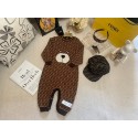 フェンディ ベビー服ロンパース秋冬可愛いFENDI オールインワン ベビーロンパースFF柄新生児服73cm～100cm 対応フェンディキッズfendiハイブランドキッズ秋冬用