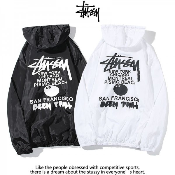 ステューシー風 男女兼用 グラフィックプリント フード付き ウインドブレーカーStussy ステューシーカップル用 ステューシー風 アメリカンストリート フード付き ウインドブレーカーStussy 