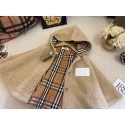 Burberry ブランド子供洋服バーバリー風 キッズ ベージュフリース チェック裏地 マント可愛い韓国風バーバリー子供服秋冬保暖実用性