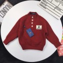 ルイヴィトンキッズニットセーターブランド子供洋服韓国風LV子供服ルイヴィトン風 キッズ カラーバリエーション ロゴアクセント ニットセーター男の子 女の子 （レッド / ベージュ）秋冬保暖