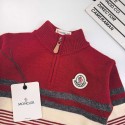 可愛いモンクレールMONCLER子供ニットセーター男の子 女の子モンクレール風 キッズ レッドストライプ ハーフジップ ニットセーター秋冬用モンクレール子供服 おしゃれ ハイブランド韓国風90cm～150cm 対応 