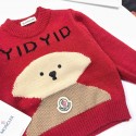 モンクレール子供服可愛いMONCLER秋冬ハイブランドモンクレール風キッズレッドクマ刺繍ニットセーター ブランド子供洋服モンクレール韓国風