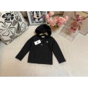 シャネル風 キッズ ブラック ロゴアクセント フード付きジャケット秋冬用シャネルCHANEL子供服キッズ服 ベストブランド子供服ウェア激安シャネルブランド子供洋服韓国風