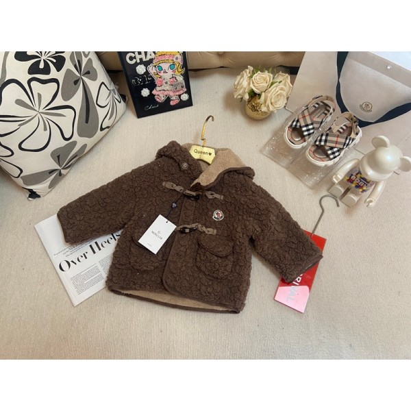 可愛いモンクレール子供服秋冬高品質 MONCLER男の子 女の子モンクレール風 キッズ チョコレートカラー フード付き スエードライクコート