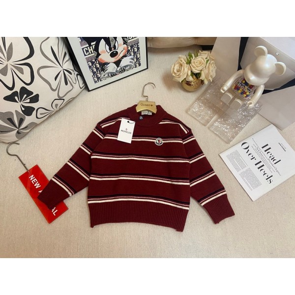 モンクレール風 キッズ ボルドーストライプ ニットセーター防寒 防風 韓国風Moncler ハイブランド子供服高級感 男女童共用 90-140 サイズ男の子 女の子