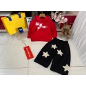 ディオール子供セットアップディオール風女童レッド 2 点セット ニット + モノグラムスカート 100-150 サイズDIORブランド子供服 コピーおしゃれ