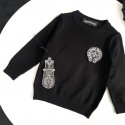 クロムハーツ 子供服男の子 女の子 ハイブランドChrome Hearts キッズ服 長袖tシャツクロムハーツ風 キッズ カジュアル ブラック ロゴニットセーター韓国風