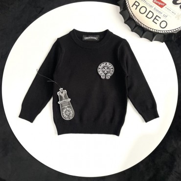 クロムハーツ 子供服男の子 女の子 ハイブランドChrome Hearts キッズ服 長袖tシャツクロムハーツ風 キッズ カジュアル ブラック ロゴニットセーター韓国風