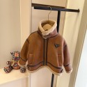 プラダ風 キッズ ブラウン ムートンライク フライトジャケットプラダprada子供服プラダ風高級感秋冬防寒ハイブランド子供服 コピー男の子 女の子裏起毛プラダキッズ秋冬用ハイブランド韓国風