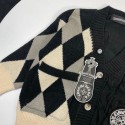 Chrome Hearts 子供服ニットセータークロムハーツキッズアーガイル柄ニットカーディガン クロスロゴパッチ90-150 サイズクロムハーツ男の子 女の子ブランド子供服韓国風