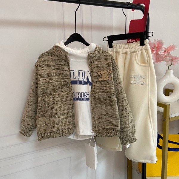 セリーヌ子供服激安キッズ服 ベストブランド celineセリーヌ風キッズトリオンフロゴニット 3 点セット ミックスカラー 男女童共用 90-160 サイズ百搭