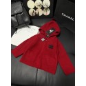 シャネル子供服女の子キッズ秋冬用シャネル風レッドニットカーディガン愛いchanelキッズ CC ロゴフーデッドニットカーディガン レッドシャネルハイブランド