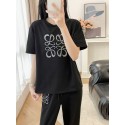 ハイブランドロエベ半袖 T シャツブランドセットアップ レディース夏 LOEWE黑おしゃれ洋服韓国風ロエベセットアップカジュアルおしゃれロエベ半袖 T シャツ＋パンツ 2 点セットハイブランド