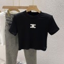 セリーヌキッズ tシャツハイブランド男の子 女の子celine子供服激安男女児用白と黒ハイブランドセリーヌ風ストリートロゴクロップド半袖 T シャツ コーデアクセント百搭