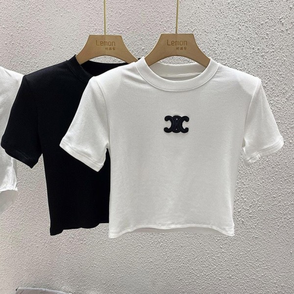 セリーヌキッズ tシャツハイブランド男の子 女の子celine子供服激安男女児用白と黒ハイブランドセリーヌ風ストリートロゴクロップド半袖 T シャツ コーデアクセント百搭