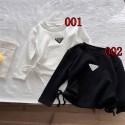 激安プラダpradaキッズ長袖 tシャツ簡約プラダ女の子向け PRADA 風レオパードメタルワッペンカシュクールトップス 可愛いプラダ子供服ブランド子供洋服韓国風