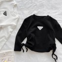 激安プラダpradaキッズ長袖 tシャツ簡約プラダ女の子向け PRADA 風レオパードメタルワッペンカシュクールトップス 可愛いプラダ子供服ブランド子供洋服韓国風