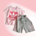 アディダスAdidas子供服男女兼用 アディダス風トレフォイルロゴキッズ半袖 T シャツ + ショーツセット ピンク / グリーン / ホワイト / ブルー 4 色展開 100-160 サイズAdidas上下セット tシャツ ショーツ 2点キッズ服