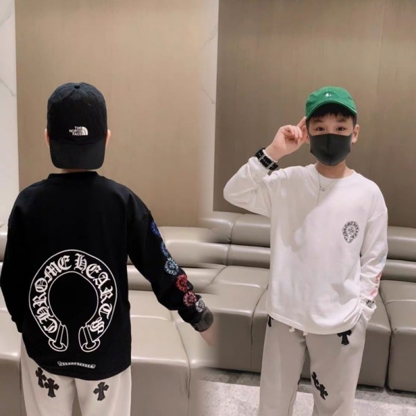 クロムハーツ子供服男の子韓国風Chrome Hearts キッズ長袖tシャツ パーカー白と黒 クロムハーツ子供キッズ服ハイブランド子供服コピーウェア激安カジュアルおしゃれ110cm～170cm 対応 