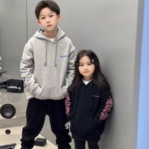 CHROME HEARTS 風キッズパーカークロムハーツ子供服男の子 女の子兄妹服 姉弟服クロムハーツ風 クロスパターン キッズパーカー 記念撮影に最適ブランド子供服ハイブランド韓国風