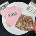 バーバリーキッズセットアップハイブランド子供服 コピーBurberry男の子 女の子兄妹服 姉妹服男女兼用 バーバリー風ノバチェックハーフパンツセット 春夏 お出かけ