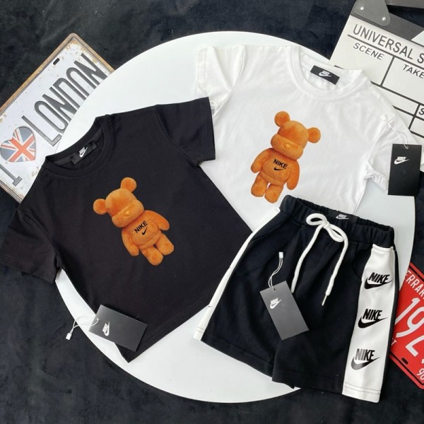 キッズ ナイキ風くまプリント T シャツ＋ショーツ 高級感 百搭男女兼用ナイキ Nike子供服セットアップ激安 ジュニアカジュアルスポーツセットアップ 日常・運動両用