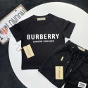 バーバリーキッズセットアップ夏 BURBERRY 子供服ロゴキッズ半袖 T シャツ＋ショーツセットアップ ブラック / ホワイト 90-160 サイズ韓国風バーバリーキッズ服ハイブランド子供服 コピー