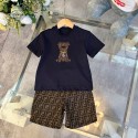 激安フェンディキッズ tシャツセットアップ  fendi 子供服セット男の子 女の子可愛い フェンディハイブランド子供服 コピーキッズ フェンディ風 春夏 / お出かけ 犬デザイン カジュアルセット