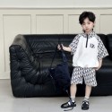 激安ディオール子供服夏セットアップ オブリーク柄 キッズセットアップ 男の子 / 女の子ハイブランドDIOR 風子供服半袖ワンピース  ハーフジップ T シャツ + ショーツ セット韓国風