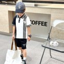 プラダキッズ セットアップ夏子供服prada プラダ風 モノクロ切り替え キッズポロセットアップ 春夏ハイブランドPRADA 風 トライアングルロゴ 半袖ポロ + ショーツセッ ト男の子 女の子プラダ子供服