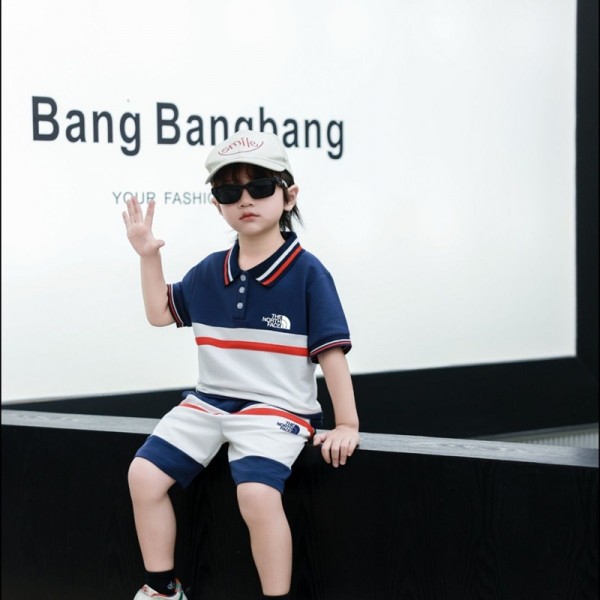 ザノースフェイス子供服セットアップハイブランドTHE NORTH FACE 風ロゴプリントポロシャツ + ショーツセット男の子用春夏ハイブランド韓国風