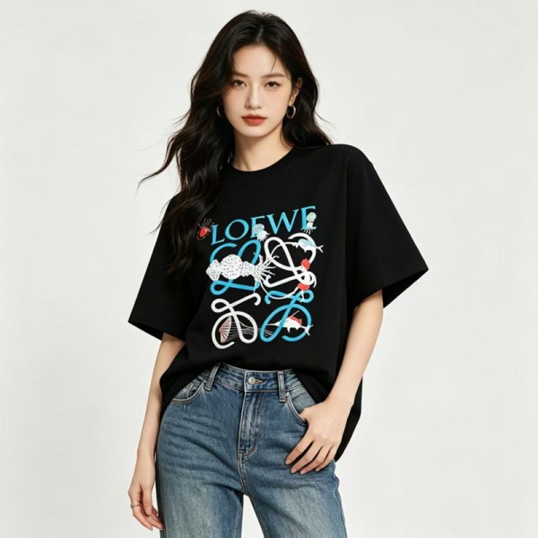 ハイブランドLOEWE 風 ユニセックス T シャツロエベマリンモチーフ アナグラム T シャツ ブラック / ホワイト2 色展開激安ランド韓国風