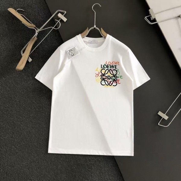 ロエベ風 マルチカラーロゴ オーバーサイズ半袖 T シャツ レディース / メンズハイブランド風 LOEWE 風 オーバーサイズ T シャツ 2 色展開ハイブランド