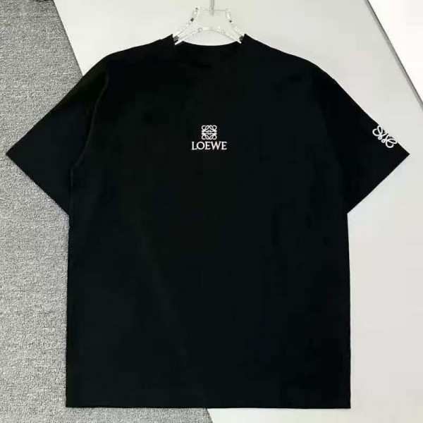 ロエベLOEWE 半袖 T シャツ ユニセックスハイブランド白と黒ロエベ風 大人カジュアル T シャツ無地カジュアルロエベ春夏用 T シャツ プレゼントLOEWE 風 シンプルロゴ刺繍 