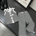 シャネル風 ボーダーリブ キッズセットアップ 上下セットCHANEL 女の子 可愛らハイブランド子供服シャネルセットアップ小中学生