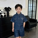 プラダキッズセットアップ夏  PRADA子供服プラダ風 三角ロゴプレート デニムセットアップハイブランド男の子プラダ子供服 韓国風