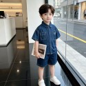 プラダキッズセットアップ夏  PRADA子供服プラダ風 三角ロゴプレート デニムセットアップハイブランド男の子プラダ子供服 韓国風
