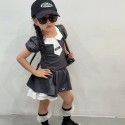 シャネルキッズセットアップ子供服女の子用セットアップ 春夏シャネル風 グレーセーラーカラー キッズコーデセットハイブランドCHANELキッズ洋服ネクタイ付き 半袖トップス × スカート 2 点セット