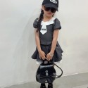 シャネルキッズセットアップ子供服女の子用セットアップ 春夏シャネル風 グレーセーラーカラー キッズコーデセットハイブランドCHANELキッズ洋服ネクタイ付き 半袖トップス × スカート 2 点セット