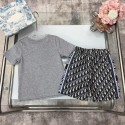 ディオールDiorキッズセットアップハイブランド激安DIOR 子供服 コットン素材 ユニセックス男児女児春夏セットアップ ディオール半袖 T× オブリーク総柄ショーツ キッズセット 2 色展開