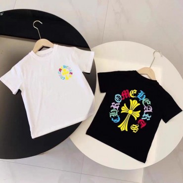 クロムハーツ キッズ半袖 tシャツ男の子Chrome Hearts ハイブランドカラフルゴシック文字 男女兼用ストリートコットン T シャツクロムハーツ子供服激安韓国風